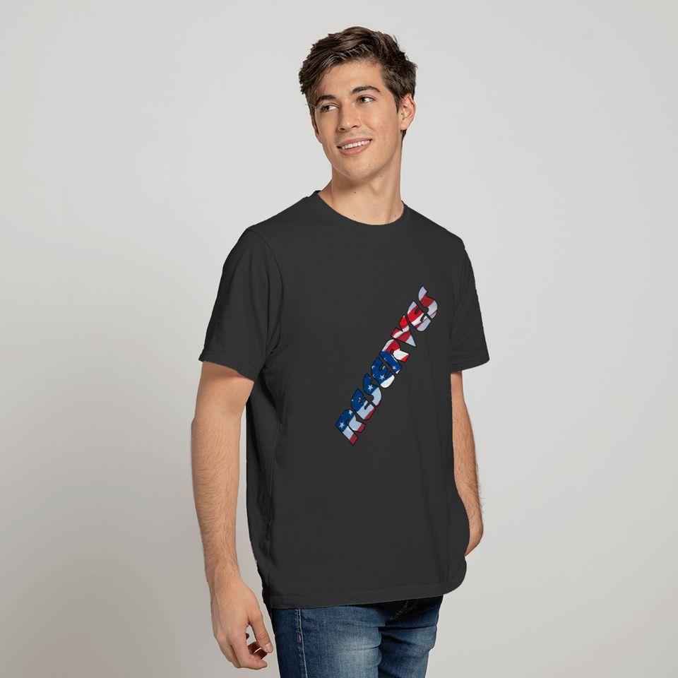 RESERVES in Waving American Flag Font T-shirt