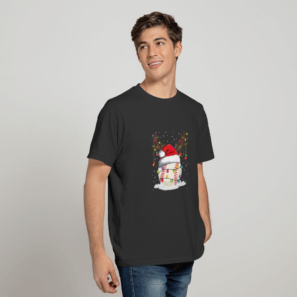 Christmas Baseball Reindeer Funny Santa Hat Xmas K T-shirt