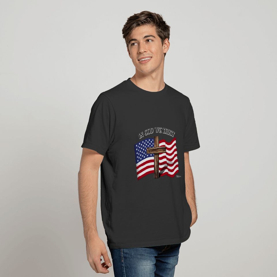 In God We Trust with Rugged Cross and US Flag Polo T-shirt
