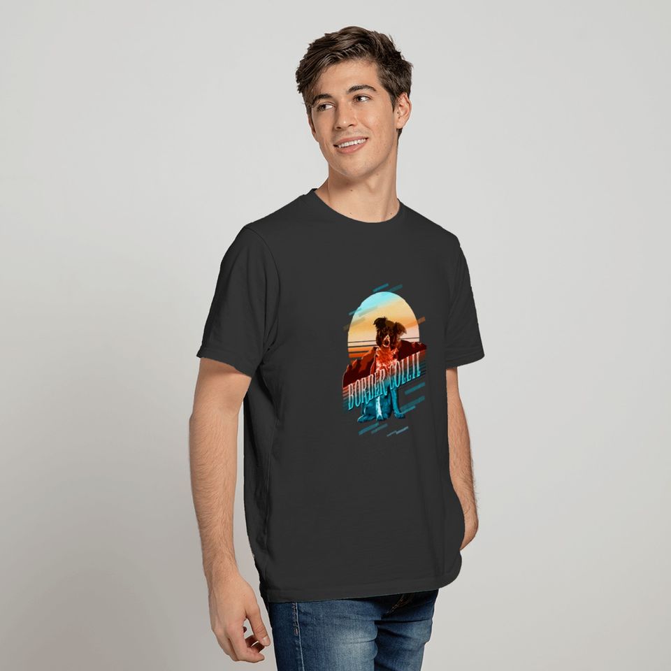 Retro Graphics Border Collie Multi-Color ID754 T-shirt
