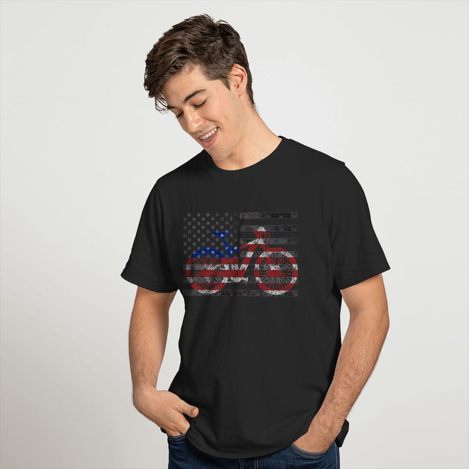 Patriotic Bicycle Riders USA Flag Cycling MTB Bike T-shirt