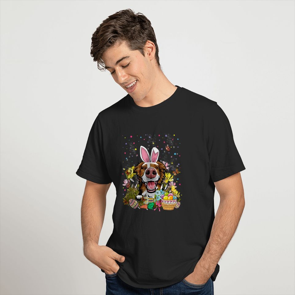 Easter Border Collie Dog Bunny Ears Easter Basket Stuffers  Gifts T-Shirts
