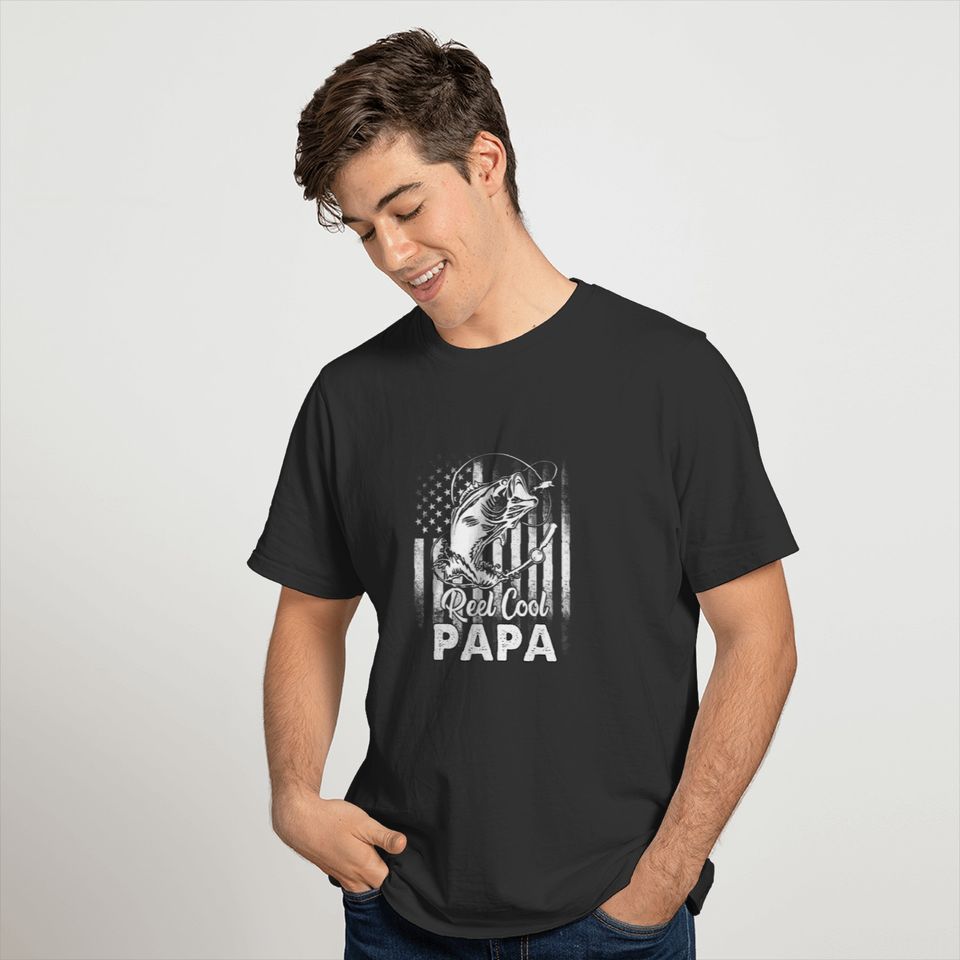 Mens Vintage Flag America Reel Cool Papa Funny Fat T-shirt