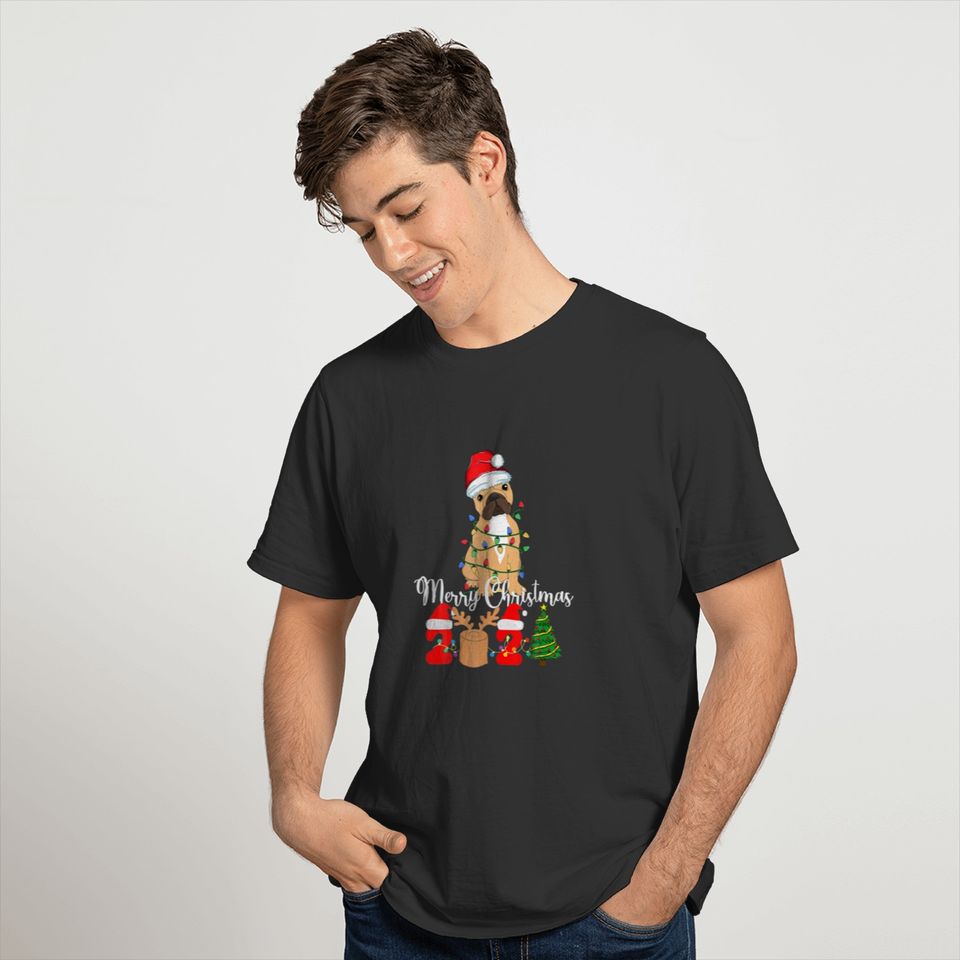 French Bulldog Christmas Tree Light Santa Dog Xmas T-shirt