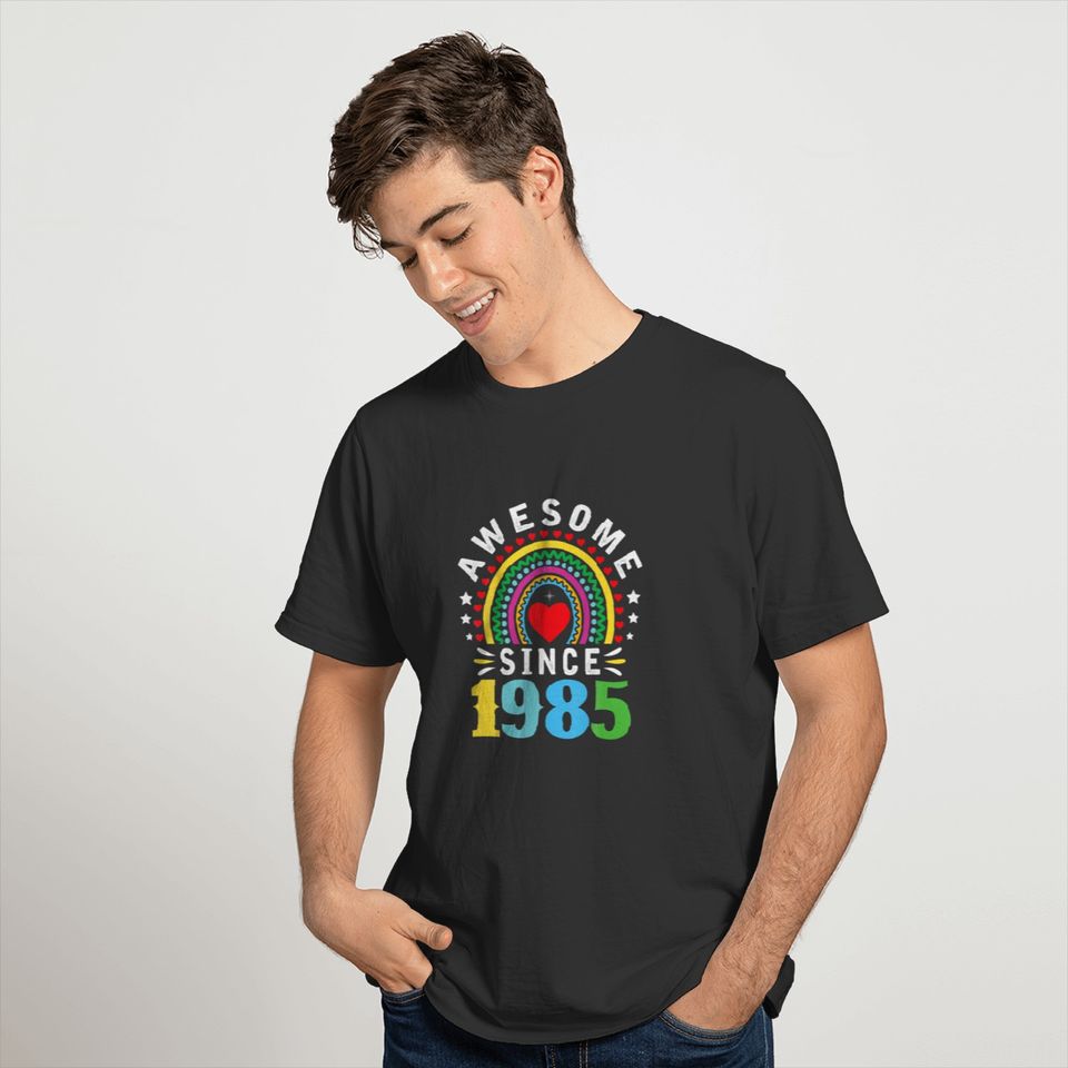 Awesome Since 1985 37Th Birthday Rainbow Gifts Bor T-shirt