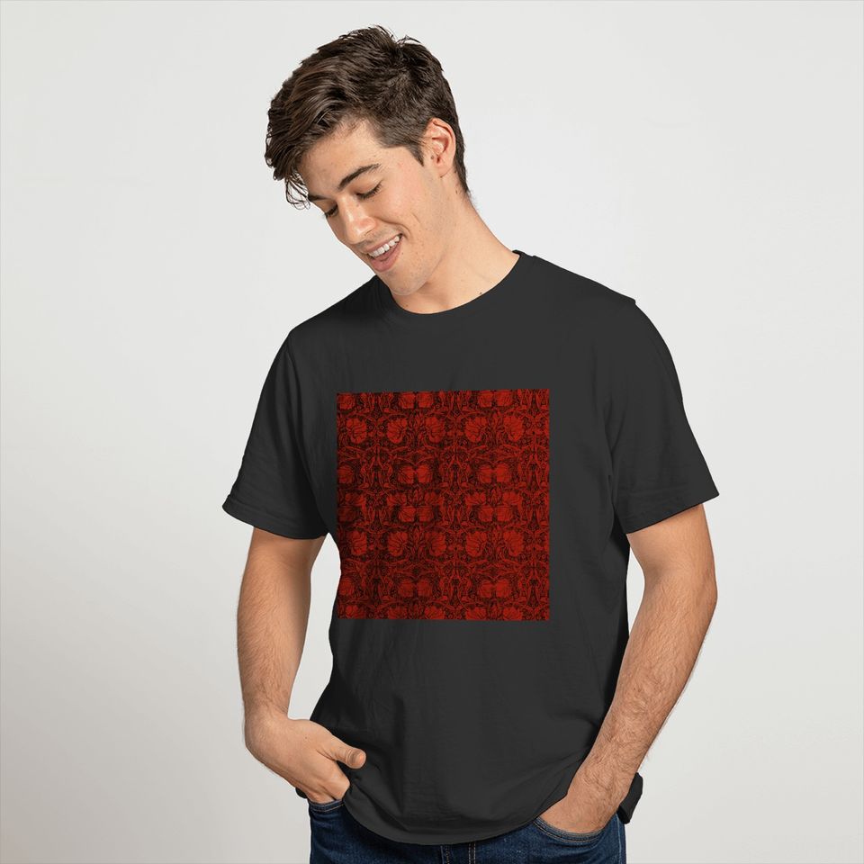 Red, art nouveau, beautiful,floral pattern, revamp T-shirt