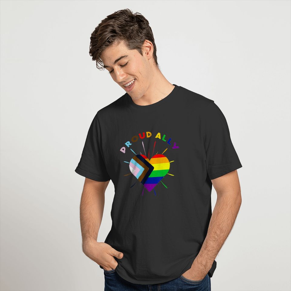Proud Ally LGBTQ Progress Pride Flag Rainbow T-shirt