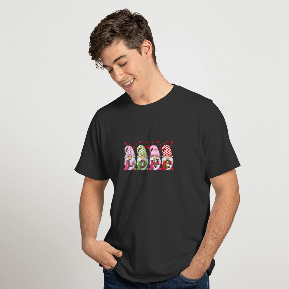 Fourth Gnomes Holding Heart Leopard Happy Valentin T-shirt