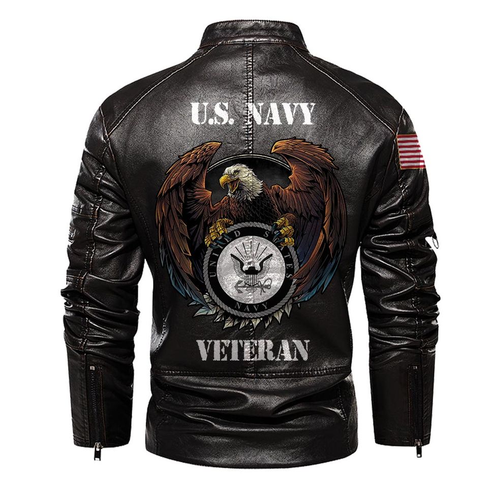 Personalized US Navy Veteran Leather Coat
