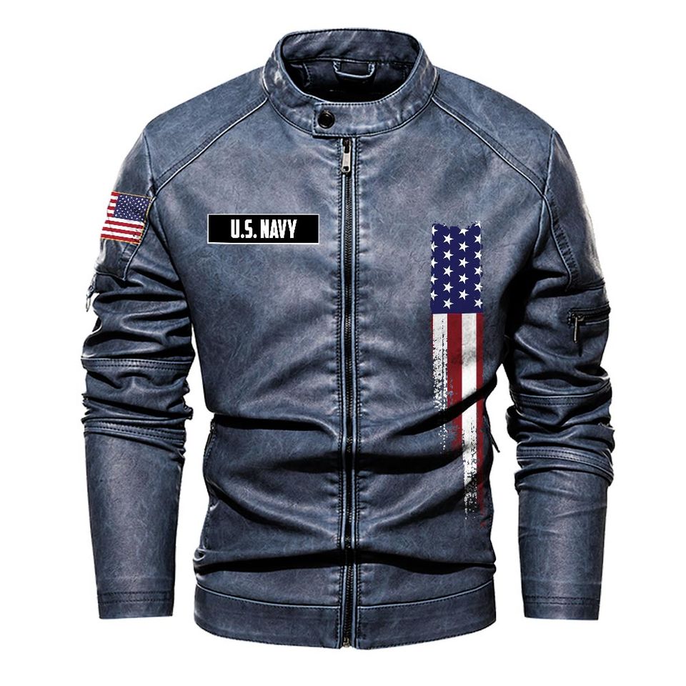 Personalized US Navy Veteran Leather Coat