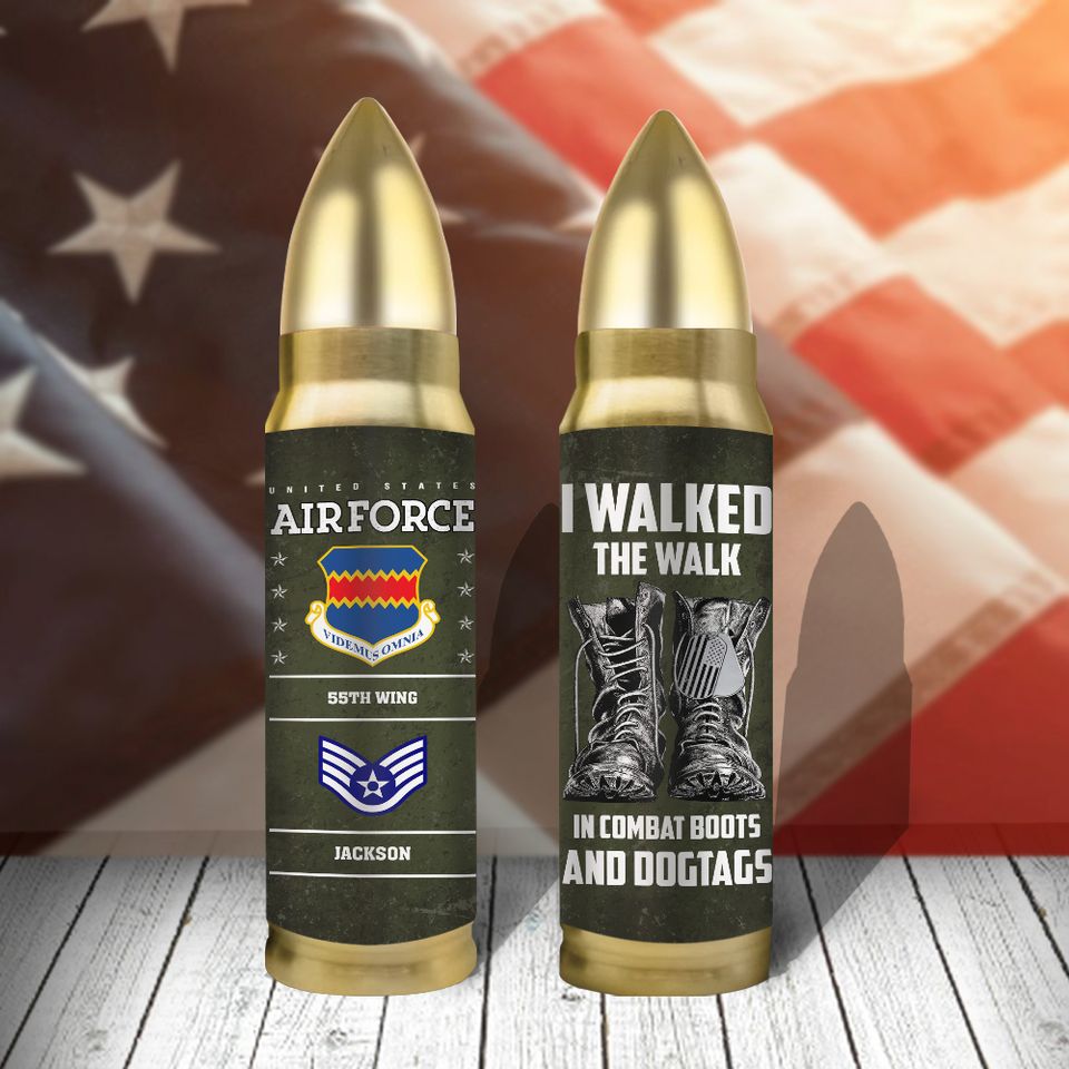 Customized USAF Wings I Walked The Walk In Combat Boots And Dogtags Bullet Tumbler