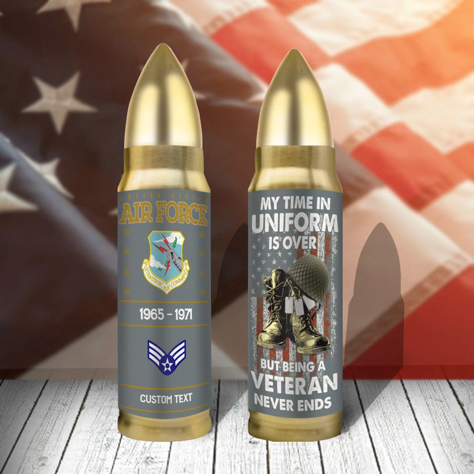 Customized USAF Command Being A Veteran Never Ends Bullet Tumbler