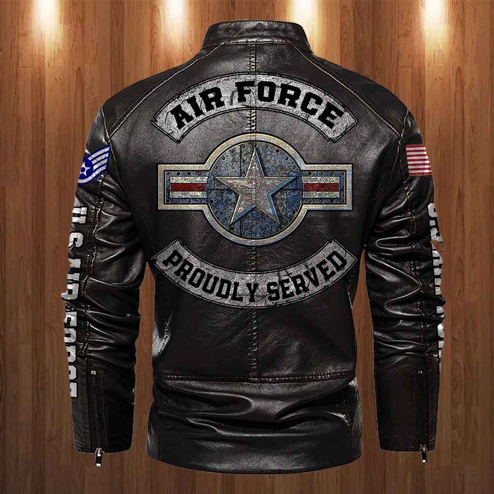Customized US Air Force Proudly Served Stand Collar Leather Jackets