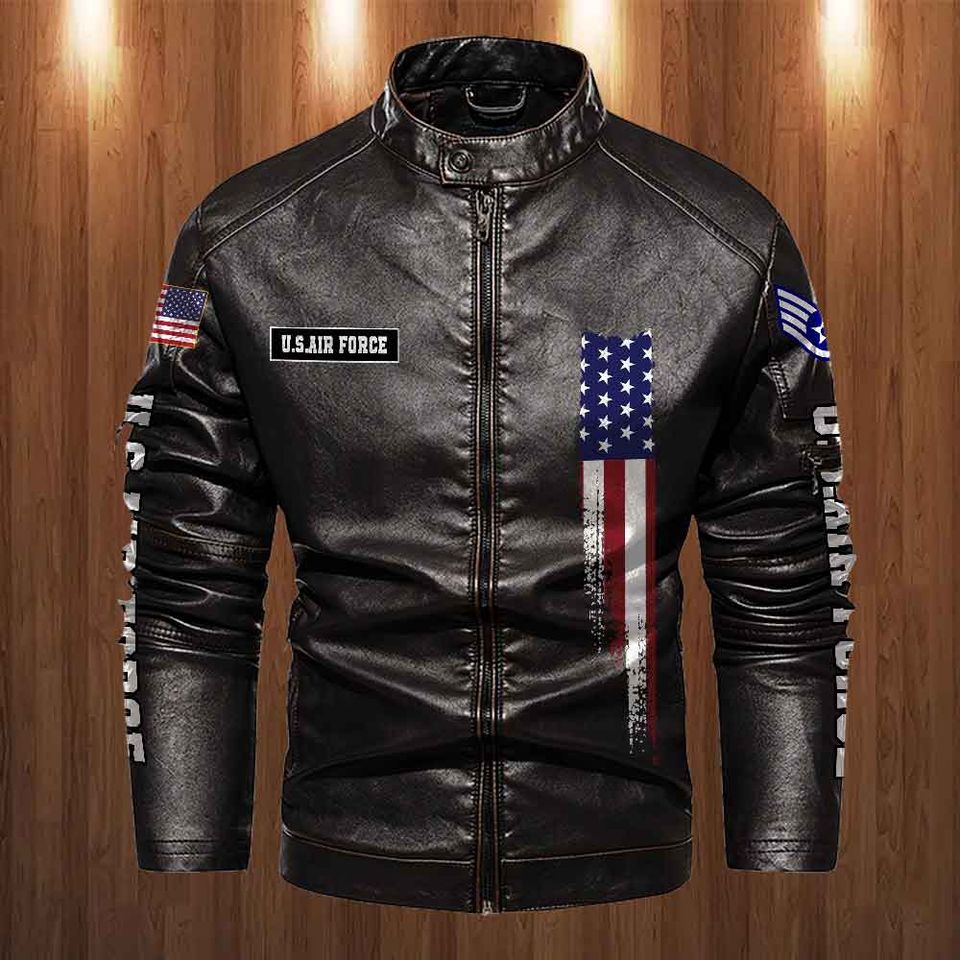 Customized US Air Force Proudly Served Stand Collar Leather Jackets