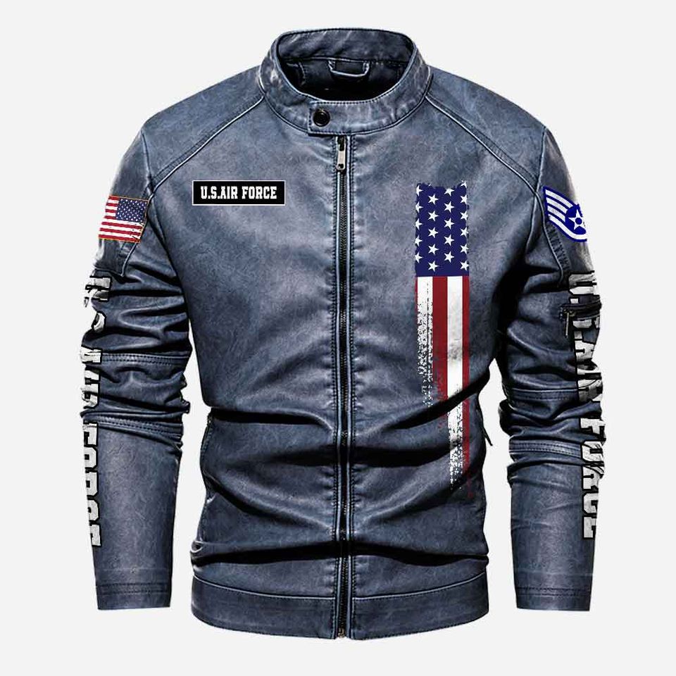 Customized US Air Force Proudly Served Stand Collar Leather Jackets