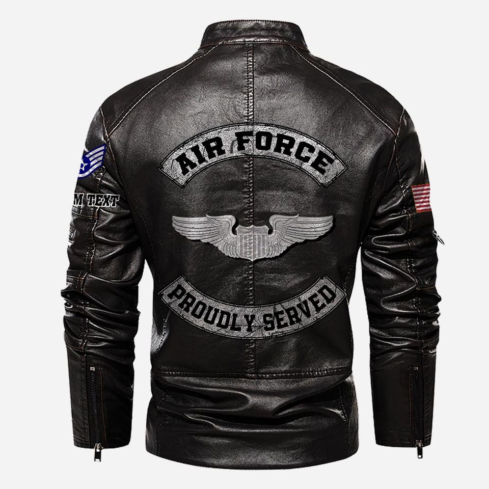 Customized USAF Skill Badges Proudly Served Stand Collar Leather Jackets