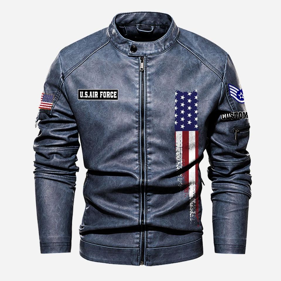 Customized USAF Skill Badges Proudly Served Stand Collar Leather Jackets