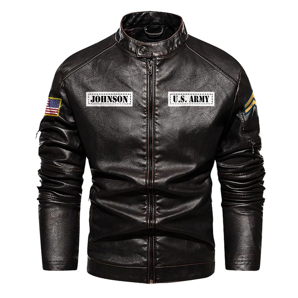Customized Army Branches Stand Collar Leather Jackets