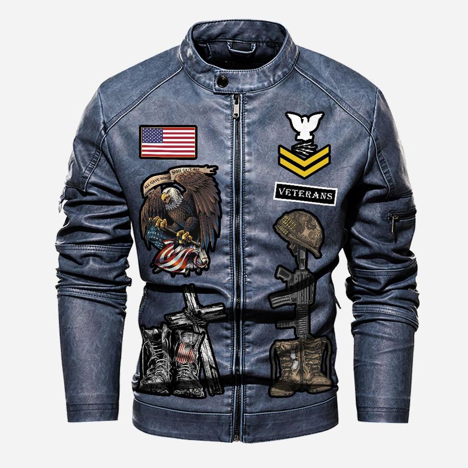 Customized Navy Ships Proudly Served Stand Collar Leather Jackets