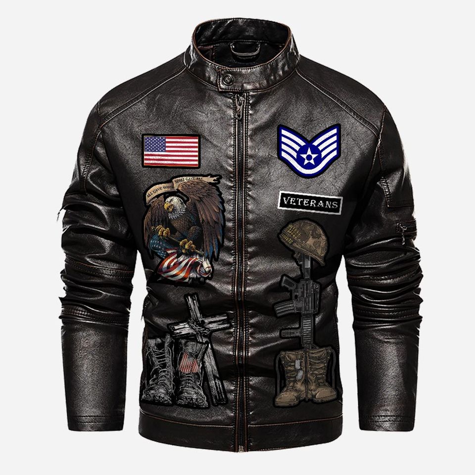 Customized USAF Skill Badges Proudly Served Stand Collar Leather Jackets