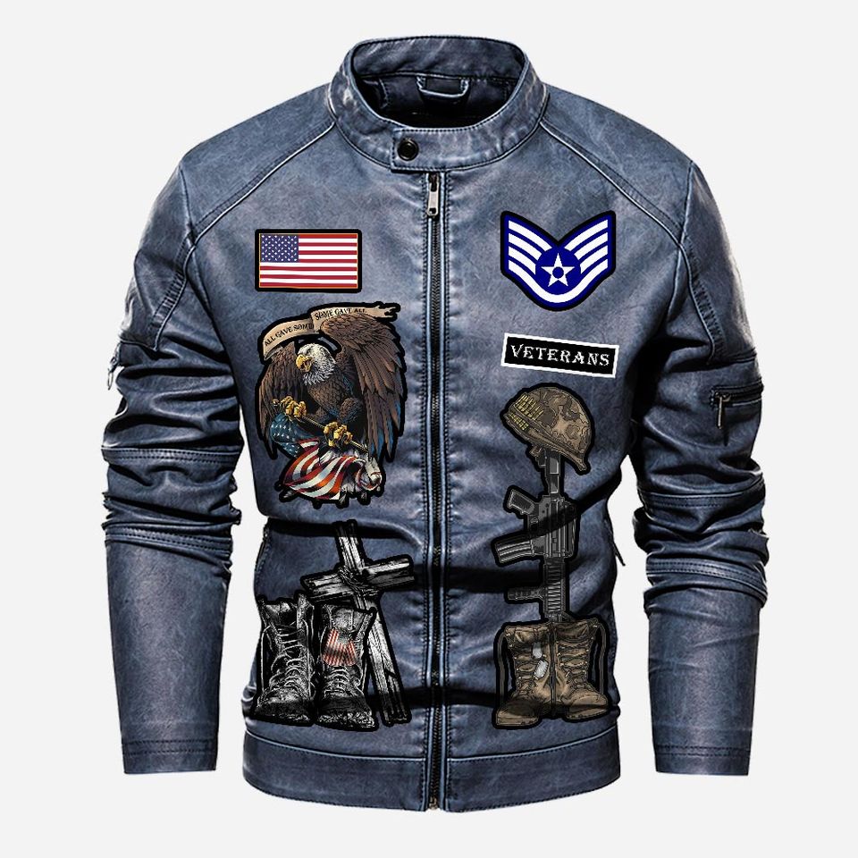 Customized USAF Skill Badges Proudly Served Stand Collar Leather Jackets