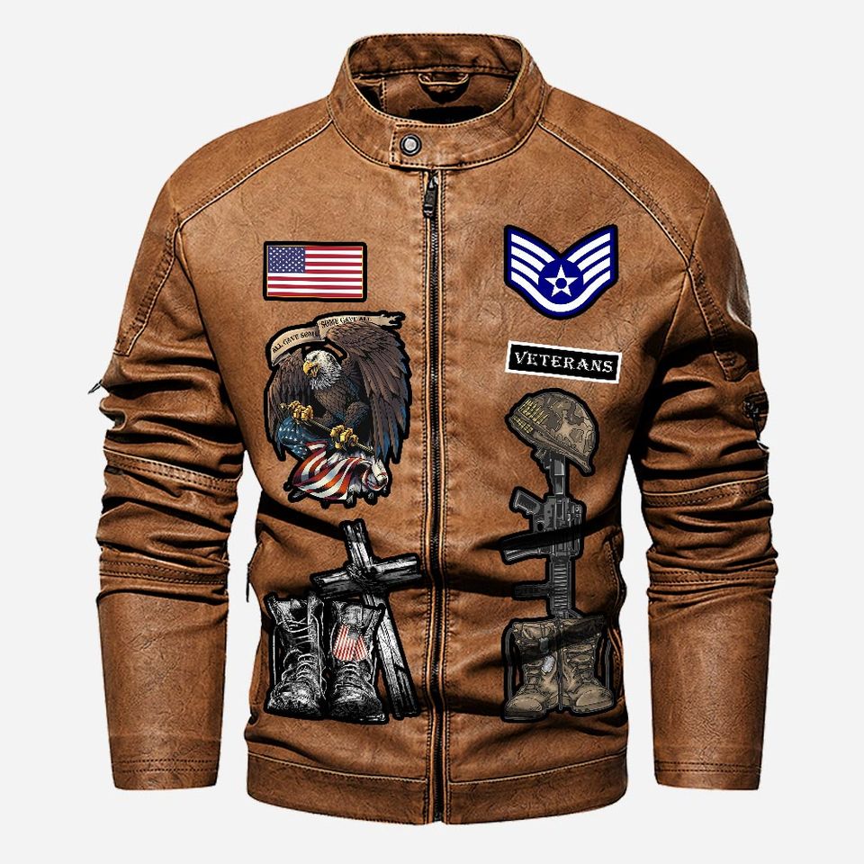 Customized USAF Skill Badges Proudly Served Stand Collar Leather Jackets