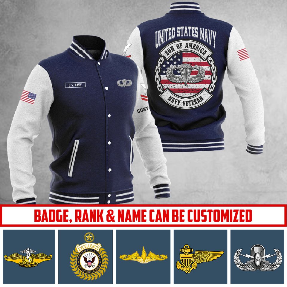 Customized US Navy Skill Badges Baseball Jacket