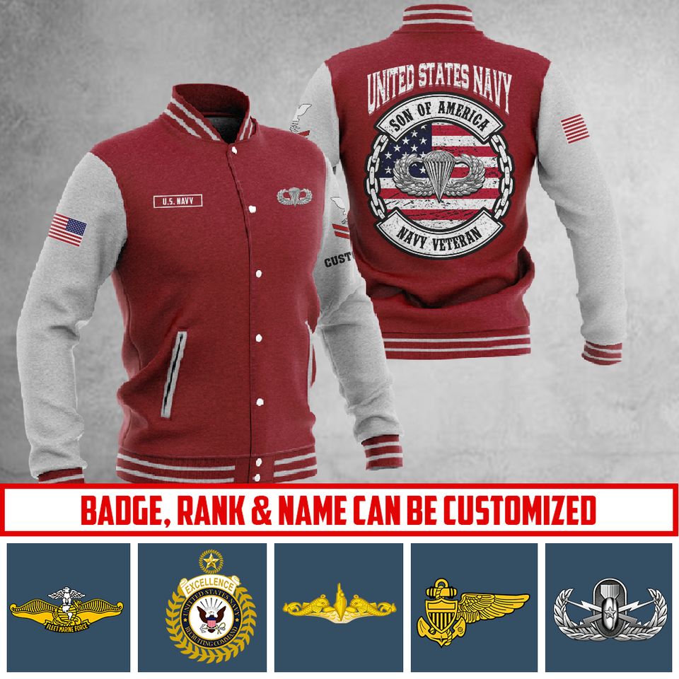 Customized US Navy Skill Badges Baseball Jacket