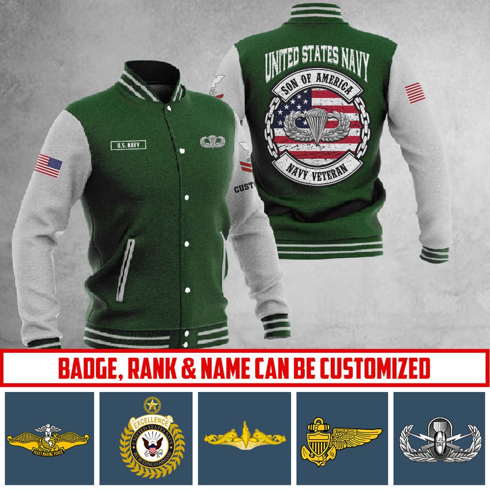 Customized US Navy Skill Badges Baseball Jacket
