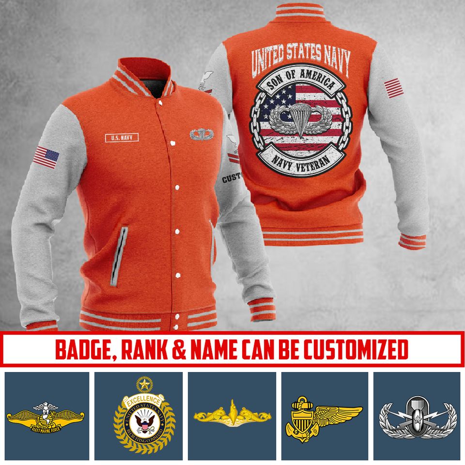 Customized US Navy Skill Badges Baseball Jacket