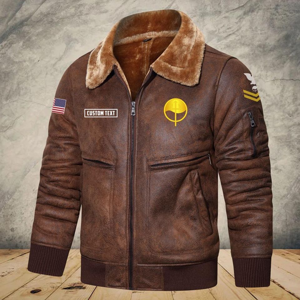 Customized Coast Guard Rating Lapel Leather Jacket
