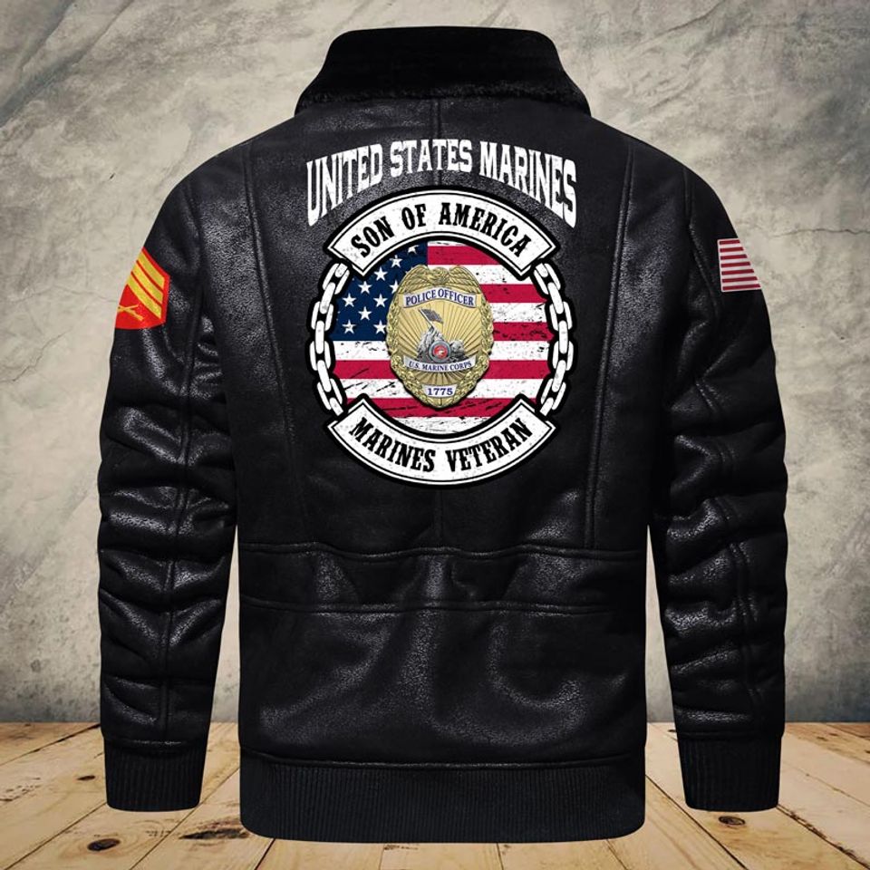 Customized US Navy Badges Fur Leather Jacket