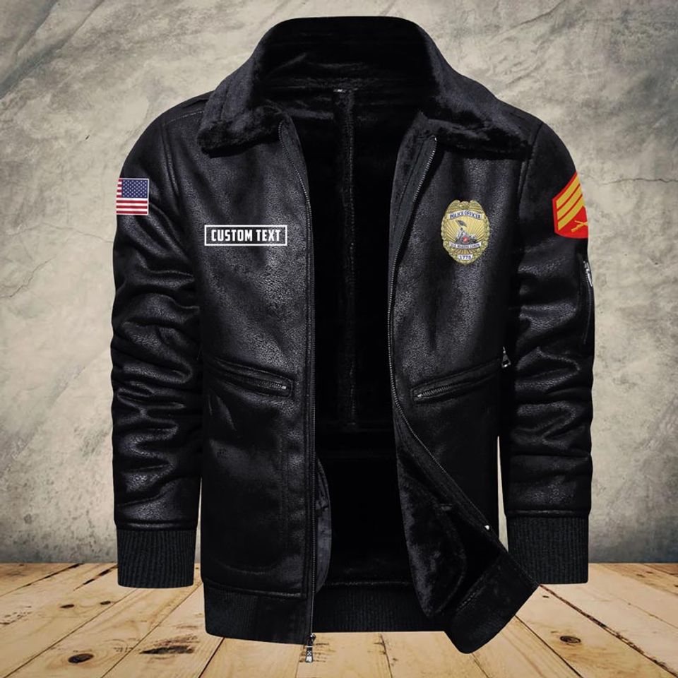 Customized US Navy Badges Fur Leather Jacket