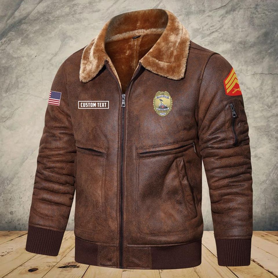 Customized US Navy Badges Fur Leather Jacket