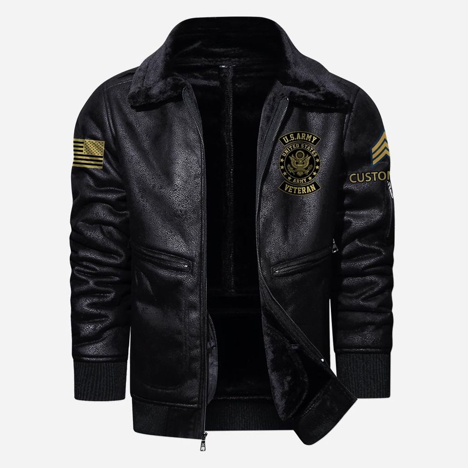 Customized U.S. Military Veteran Fur Lapel Leather Jacket
