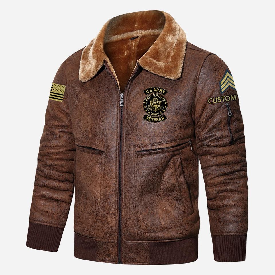 Customized U.S. Military Veteran Fur Lapel Leather Jacket