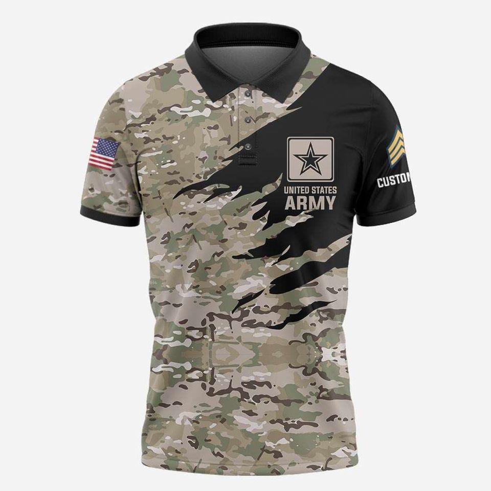 Customized Camouflage U.S. Veteran Polo Shirt Patriotic Veteran Gift