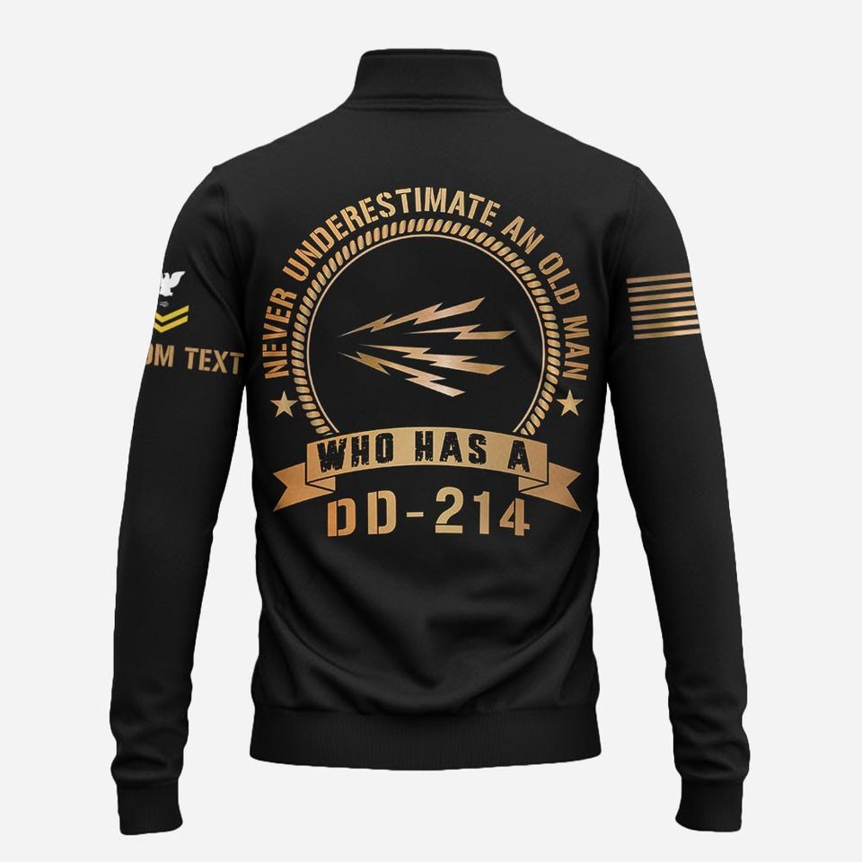 Customized Navy Ratings Never Underestimate An Old Man Who Has A DD-214 Zip Neck Sweater