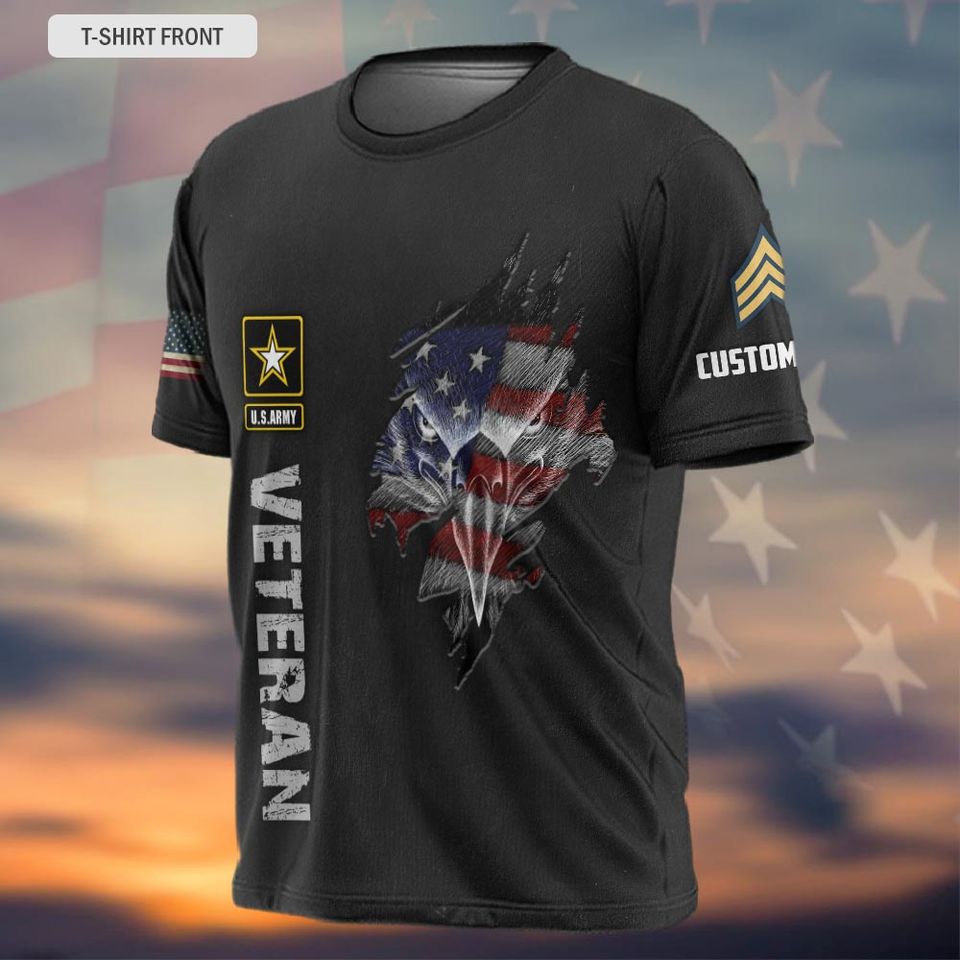 Customized US Flag Eagle Veteran 3D T-Shirt