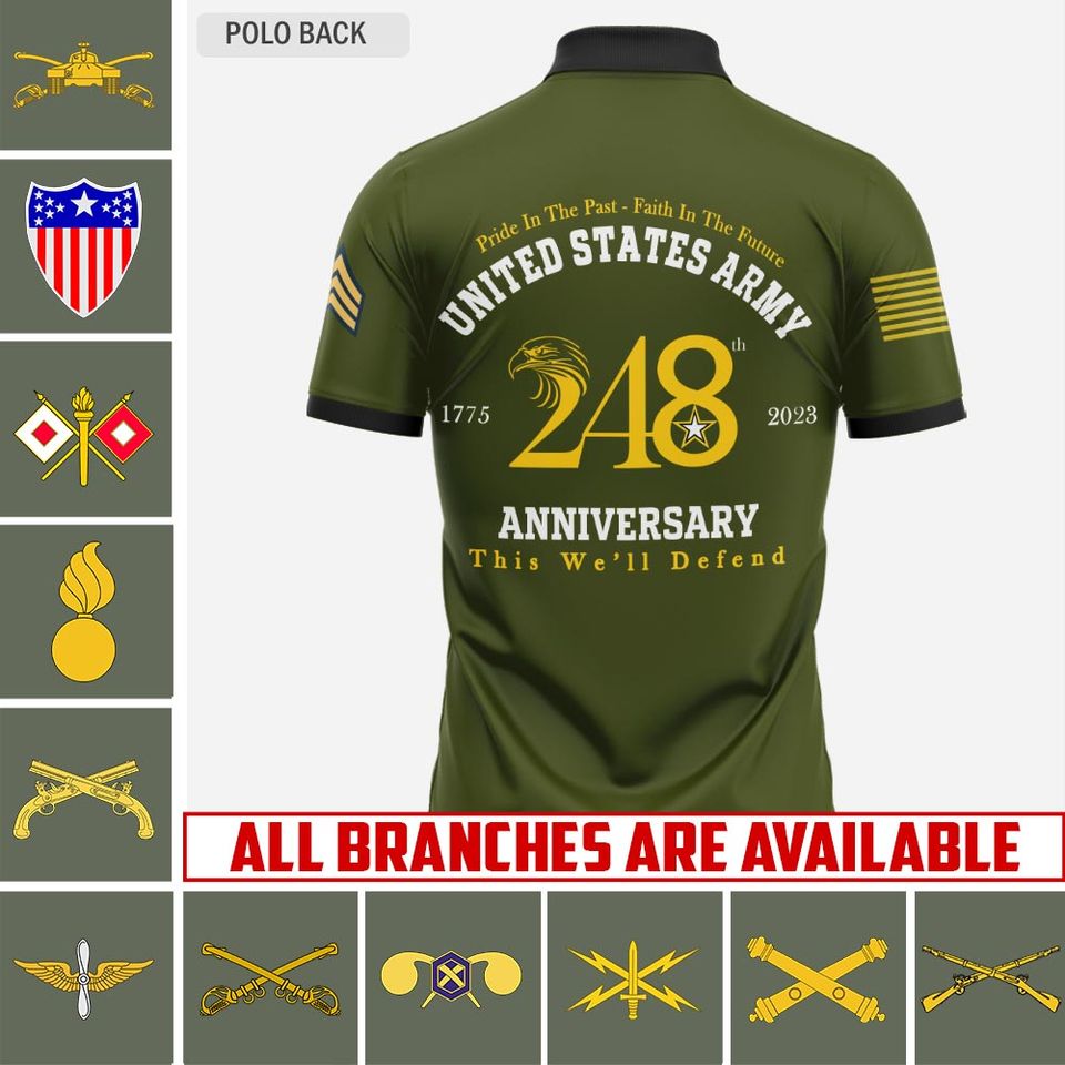 Customized Army Branches Polo Shirt Patriotic Military Gift