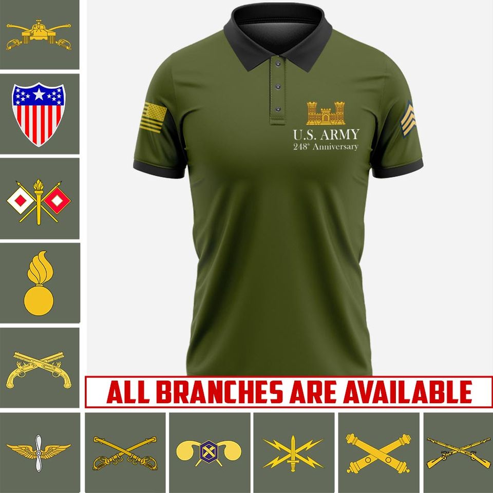 Customized Army Branches Polo Shirt Patriotic Military Gift