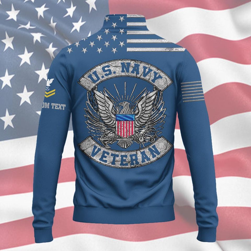 Customized US Navy Proudly Served Zip Neck Sweater