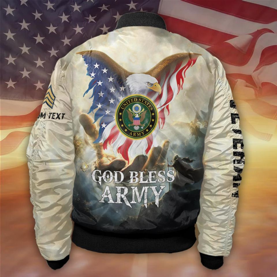 Customized God Bless US Veteran With US Eagle Bomber Jacket