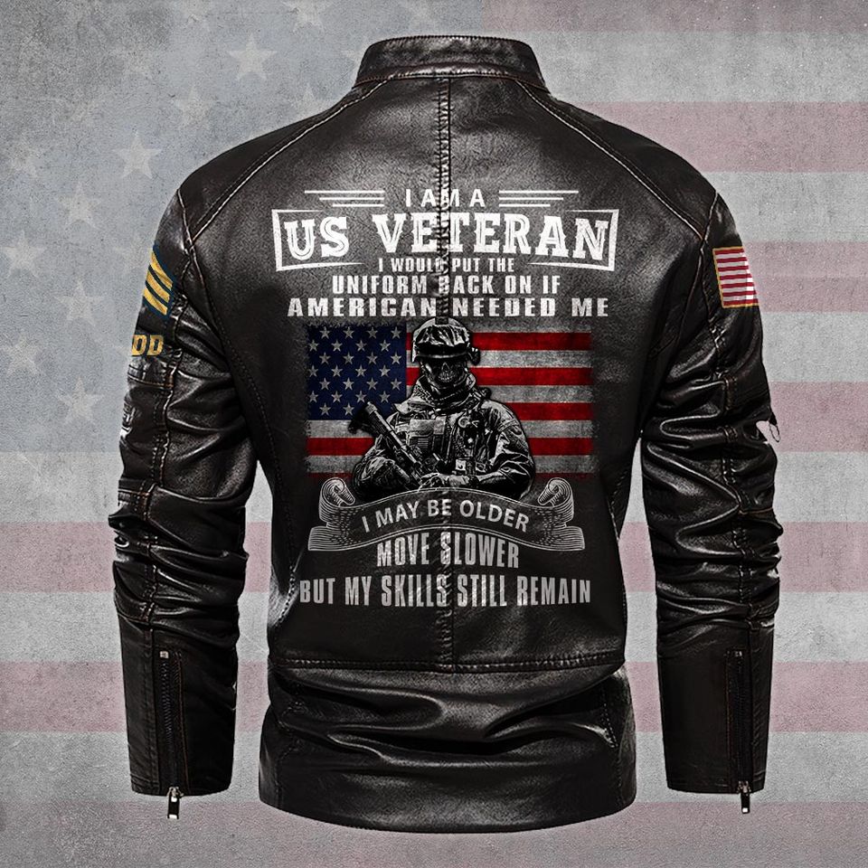 Personalized I am US Veteran Stand Collar Leather Jackets