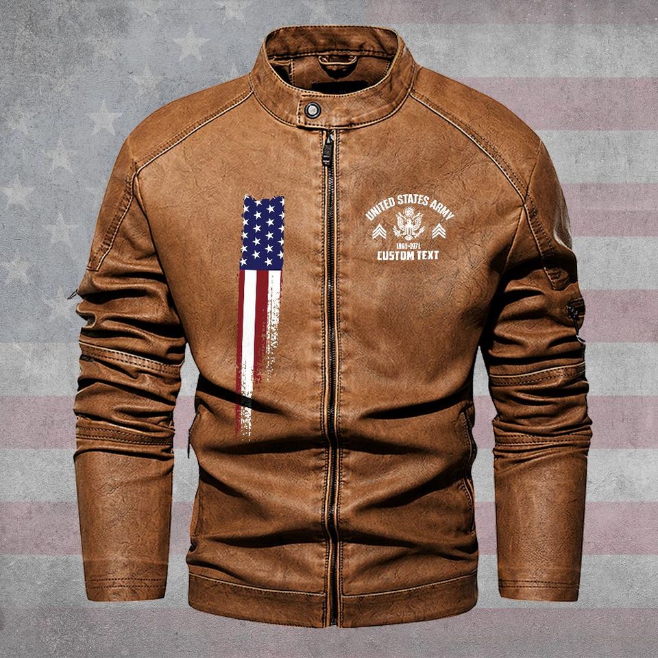Customized U.S Veteran Stand Collar Leather Jackets