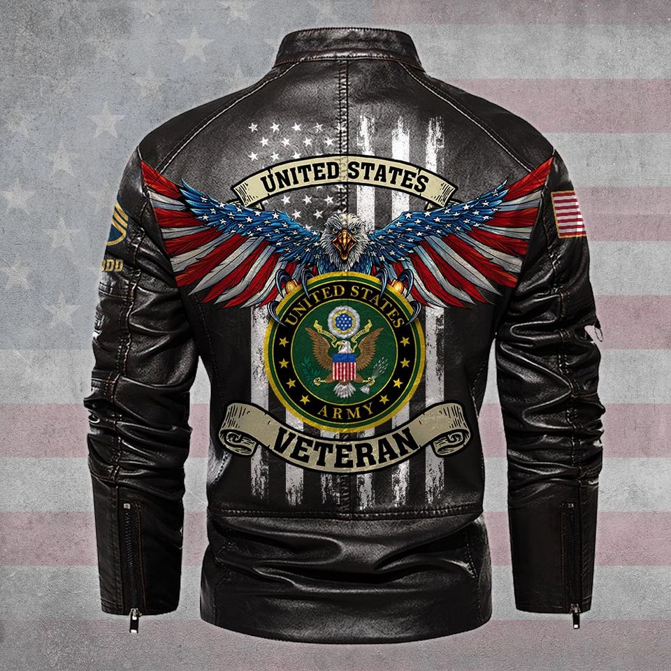 Customized U.S Veteran Ealge Stand Collar Leather Jackets