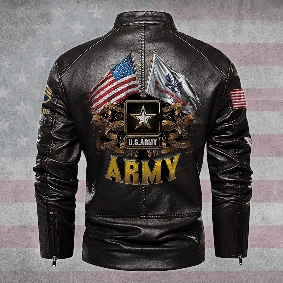 Customized US Double Flag Stand Collar Leather Jackets