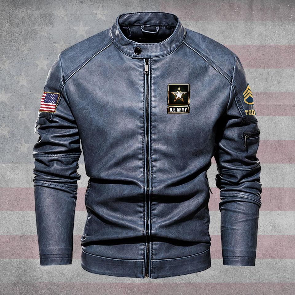 Customized US Double Flag Stand Collar Leather Jackets