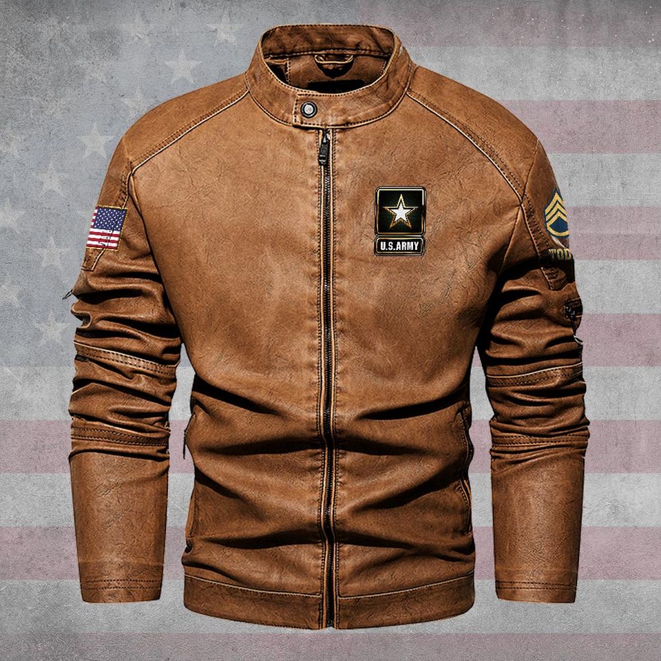 Customized US Double Flag Stand Collar Leather Jackets