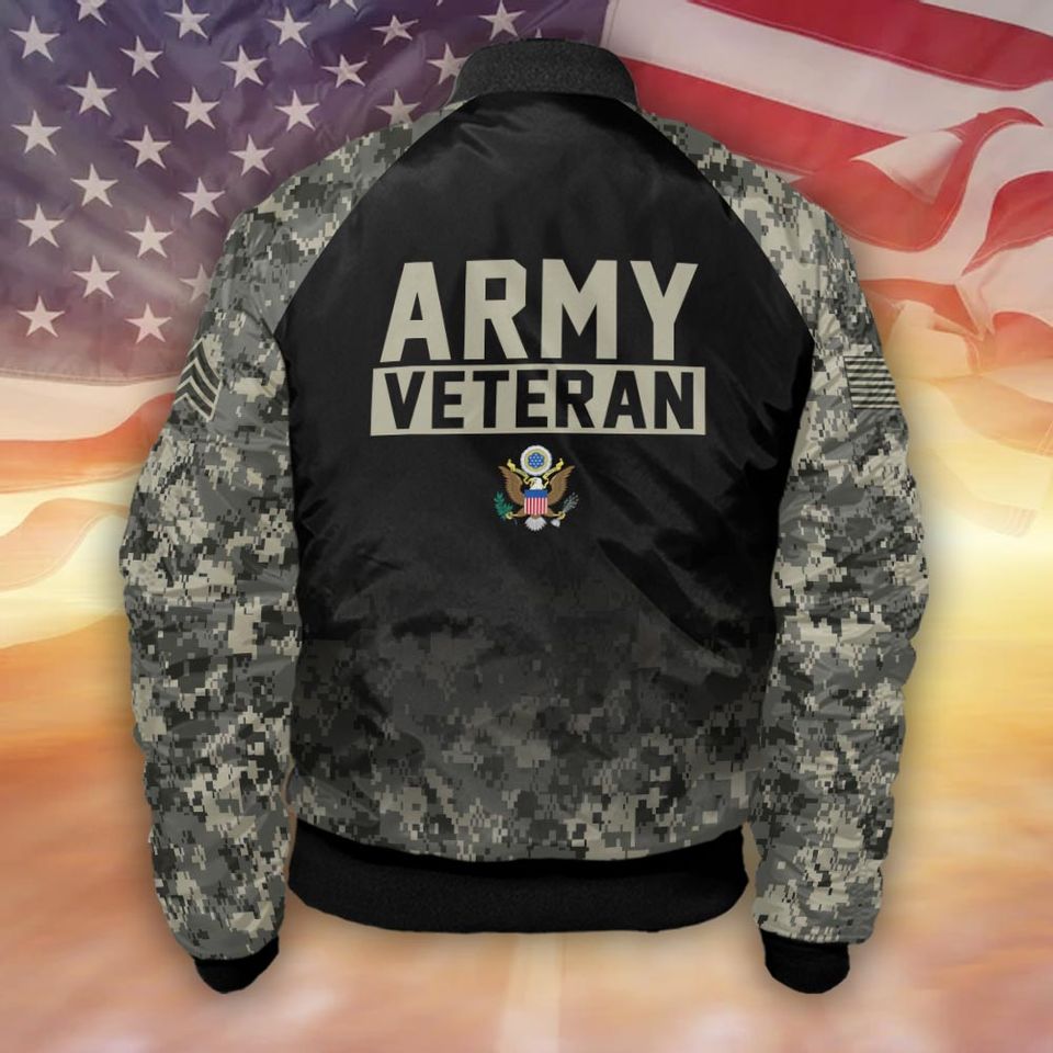 Customized US Veterans Camouflage Pattern Bomber Jacket